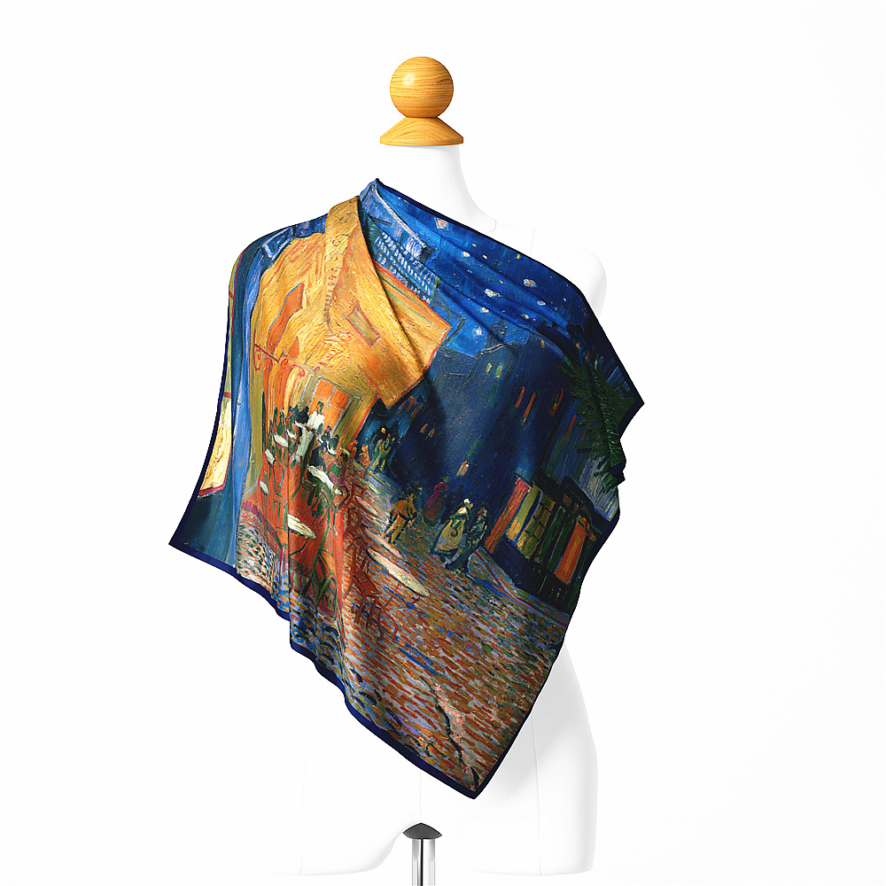 Silk Material An Gogh Oil Painting Cafe Ladies Twill Small Square Scarf Small Silk Scarf