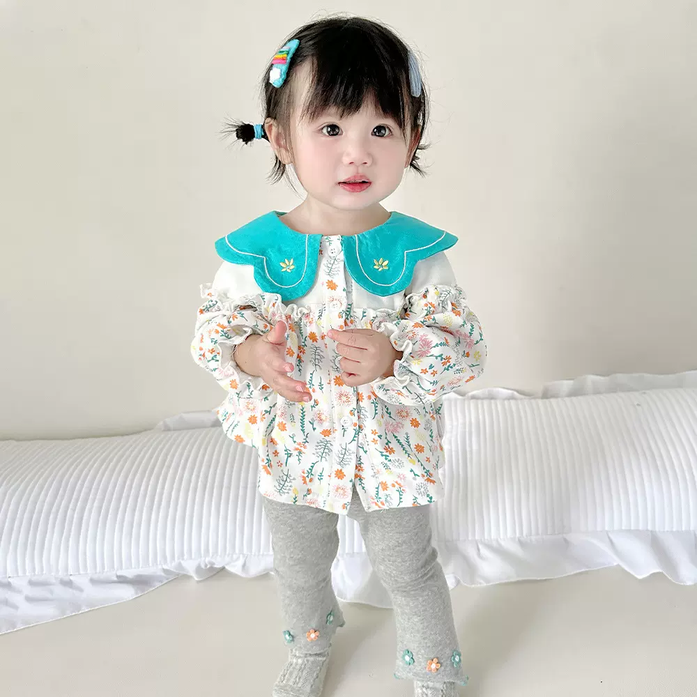 2025春秋季韩版碎花两件套秋季开衫套装女童宝宝长袖长裤套装3827
