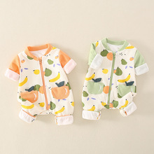 新生嬰兒衣服春裝純棉0長袖3-6個月男寶寶哈衣開檔雙層外出服