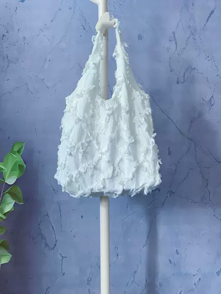 Tie-Dye White Canvas Bag with Tassels, Student Class Bag, Women's Tote Bag, Large Capacity Artistic Canvas Bag