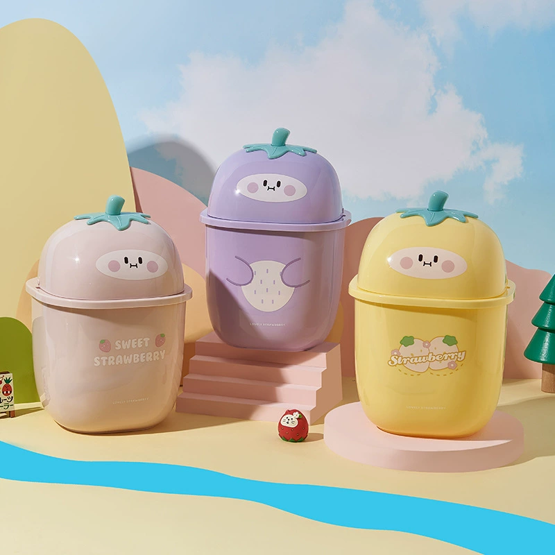 Настольная корзина для мусора Мини Бытовая корзина для мусора с клубникой небольшого размера с крышкой Общежитие Спальня Корзина для хранения мусора