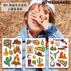 Cross-border Bestselling Children's Cartoon Western Cowboy Temporary Tattoo Sticker Cactus Theme Temporary Tattoo Transfer Sticker