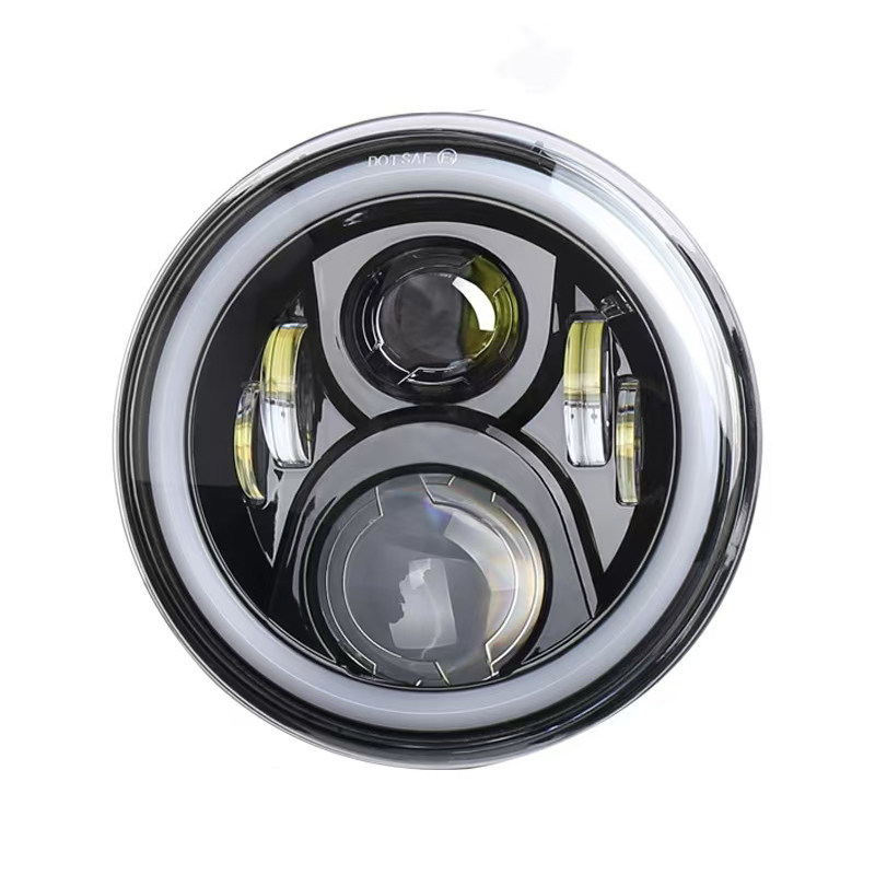 7inch Harley Wrangler Headlight 6-Bead 60W Modified Off-Road Motorcycle Led Headlight with Angel Eye White and Yellow