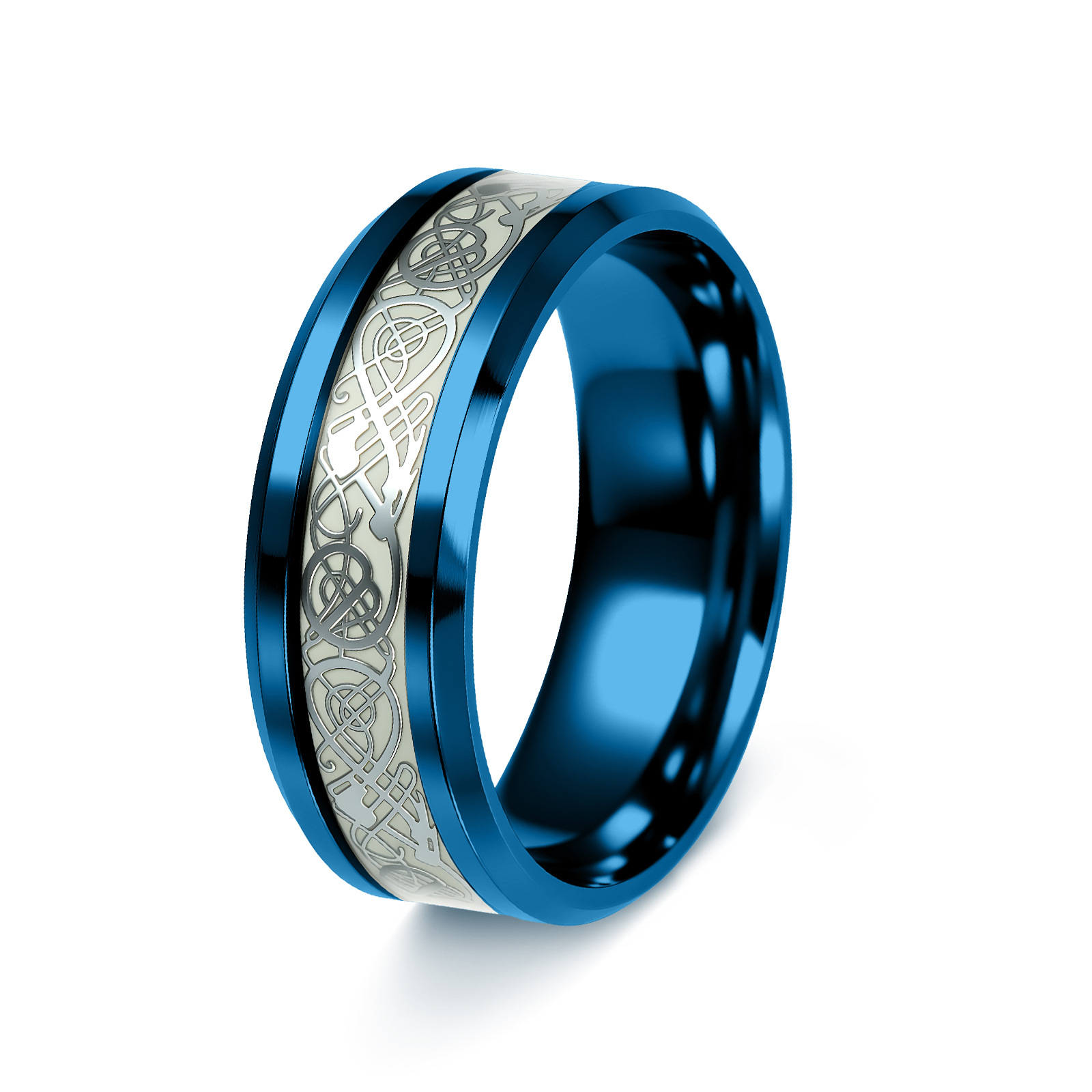 Transfronterizo europeo y americano popular joyería de acero de titanio al por mayor anillo de patrón de dragón luminoso fluorescente Nueva joyería se puede entregar en nombre de una sola pieza