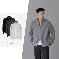 【CSMY】秋冬雙向拉鏈高領重磅開衫外套男寬鬆黑色針織毛衣馬拉拉