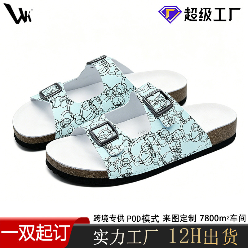 Cross-Border Ins-Style Mint Green Circle Print Birkenstock-Style Sandals with Double Buckle and Cork Sole, Unisex for Outdoor Wear Cross-Border Ins-Style Mint Green Circle Print Birkenstock-Style Sandals with Double Buckle and Cork Sole, Unisex for Outdoor Wear