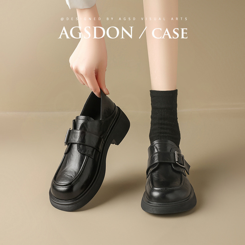 Augu Shiden negro Lefour zapatos de mujer 2026 primavera nueva suela gruesa estilo británico jk zapatos de cuero de viaje casuales