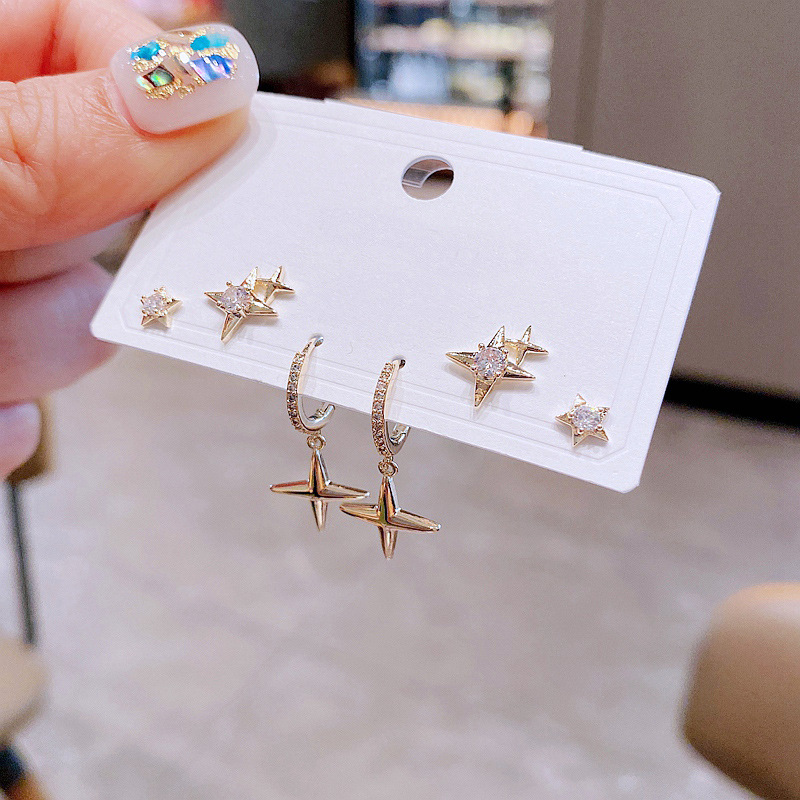Inlaid Zircon Star Korean Style Earrings Set Jewelry Wholesale Nihaojewelry display picture 7