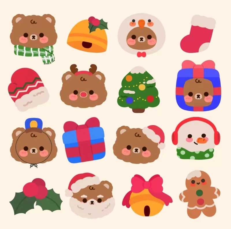 16枚价 新款圣诞节卡通不规则形状装饰粘纸 烘焙饼干装饰封口贴
