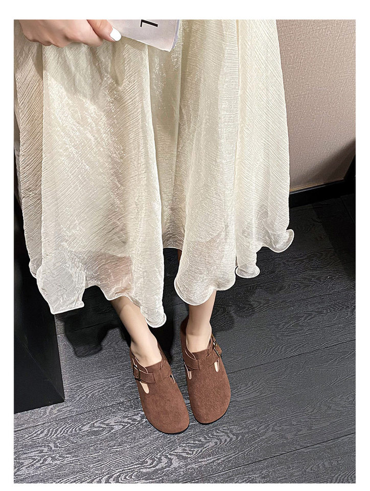 Dép sandal nữ bít mũi da thật quai khóa đế dày kiểu Birkenstock — 261 Màu nâu sẫm (toàn bộ), 261 Xám (toàn bộ), 261 kaki (toàn bộ băng đảng), 265 kaki (nửa kéo) chi tiết 17