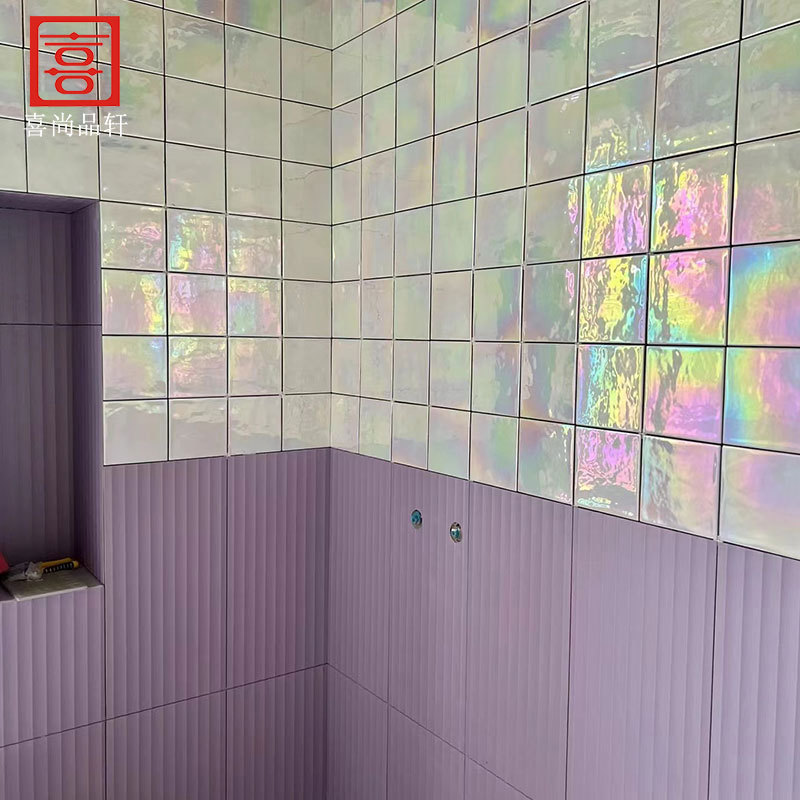 Internet Celebrity Colorful Pink Purple White Tiles Bathroom Toilet Wall Tiles Gradient Tiles Colorful Small White Tiles Bathroom Tiles