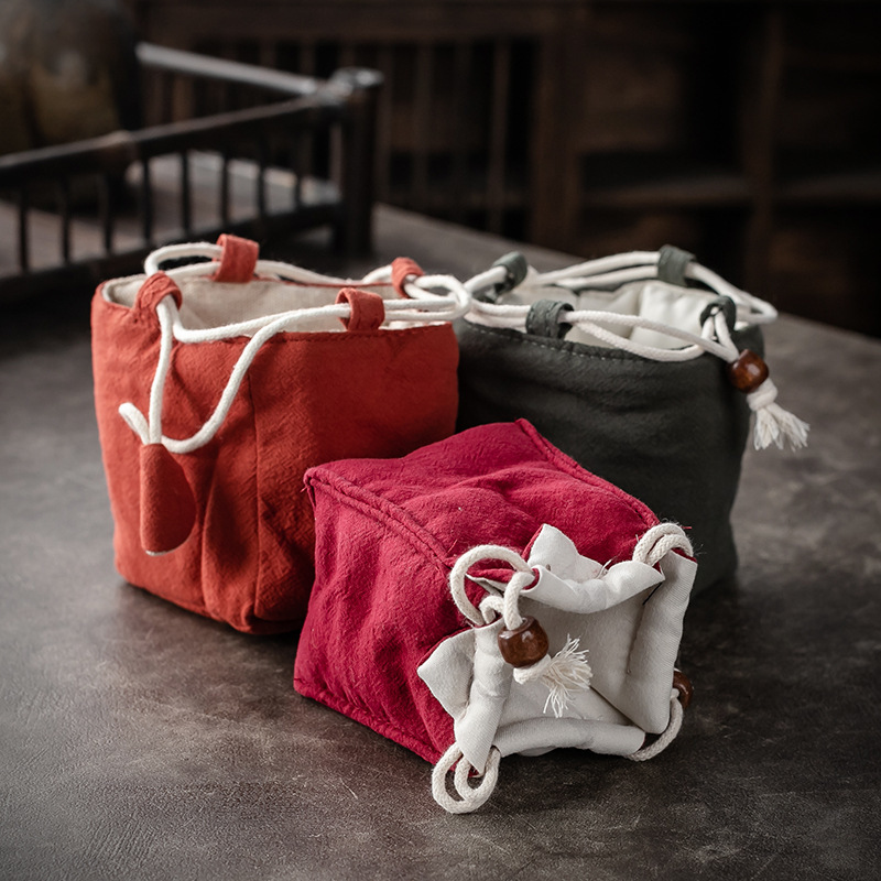 Bolsa de almacenamiento de taza única maestra bolsa de taza maestra taza de té portátil taza de construcción bolsa de tela con cordón de algodón y lino bolsa de tela juego de té