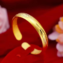 沙金饰品心经手镯轻奢高级感开口手镯女不掉色磨砂羽毛百福镯子