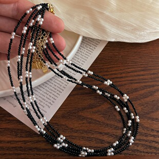 The Shop Owner Recommends the Vintage Baby Bead Spinel Stone Shijia Cold White Pearl Starry Sky Clavicle Chain Necklace