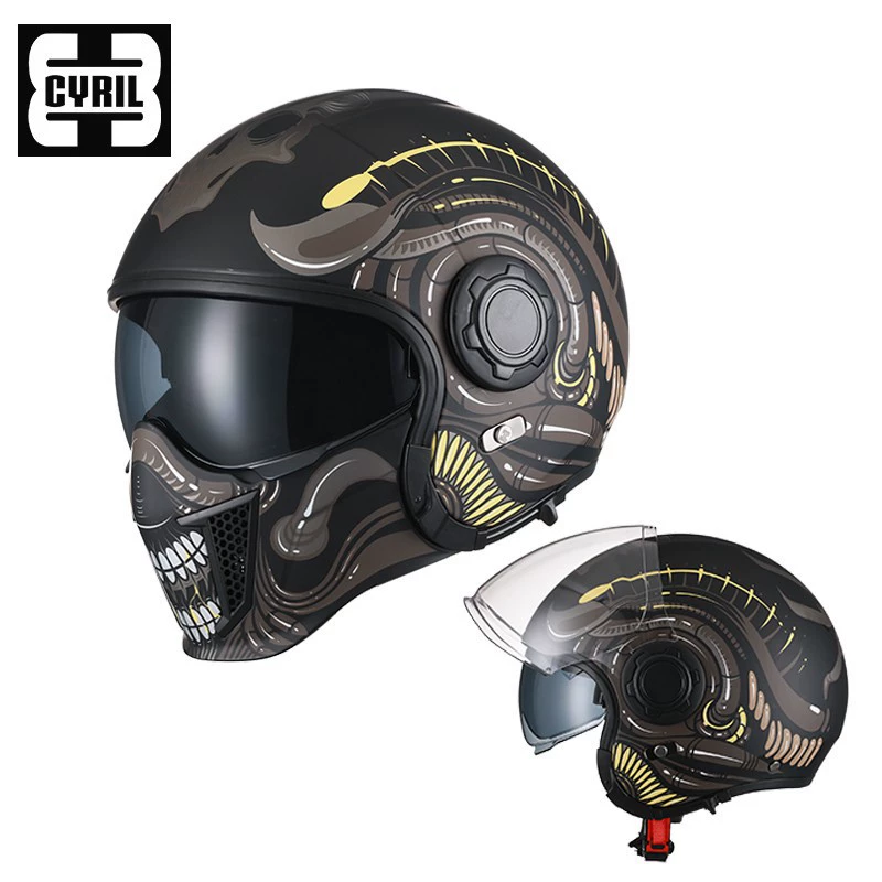 К Cyril ретро-штамп шлем четырех времен черный воин Harley полубhelmet комбинированный шлем мотоцикла полный шлем мужской локомотив сертификация 3C
