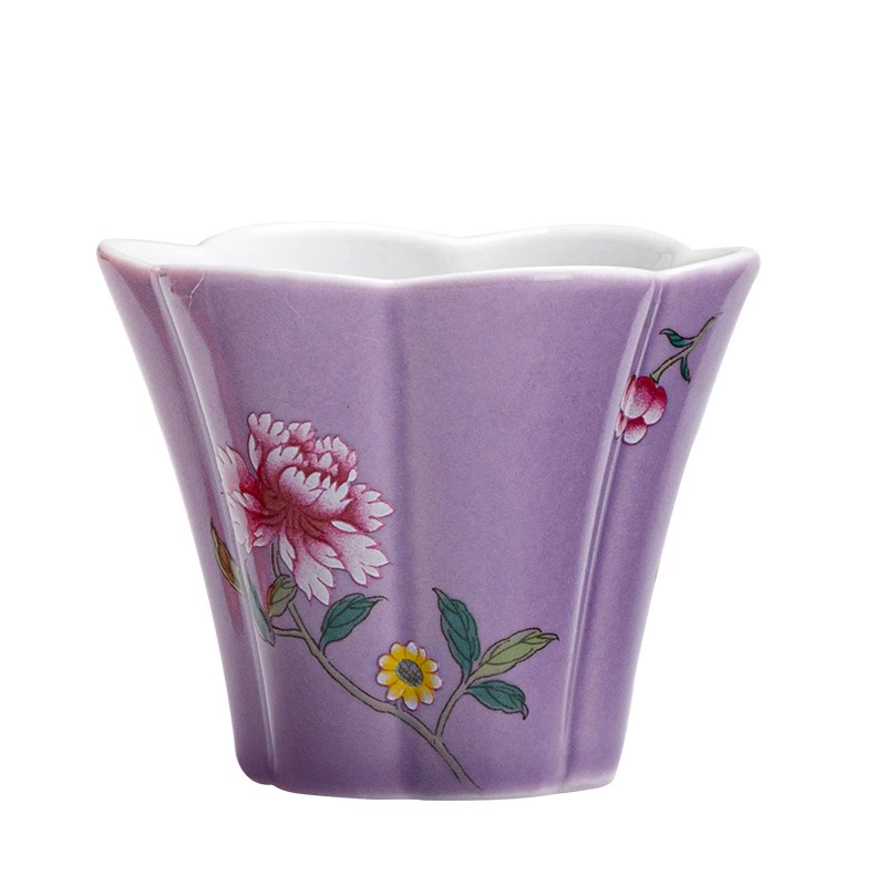 德鸿窑 Dielianhua flower mouth cup macaron glaze ceramic tea cup master cup female tea set tea cup drinking tea