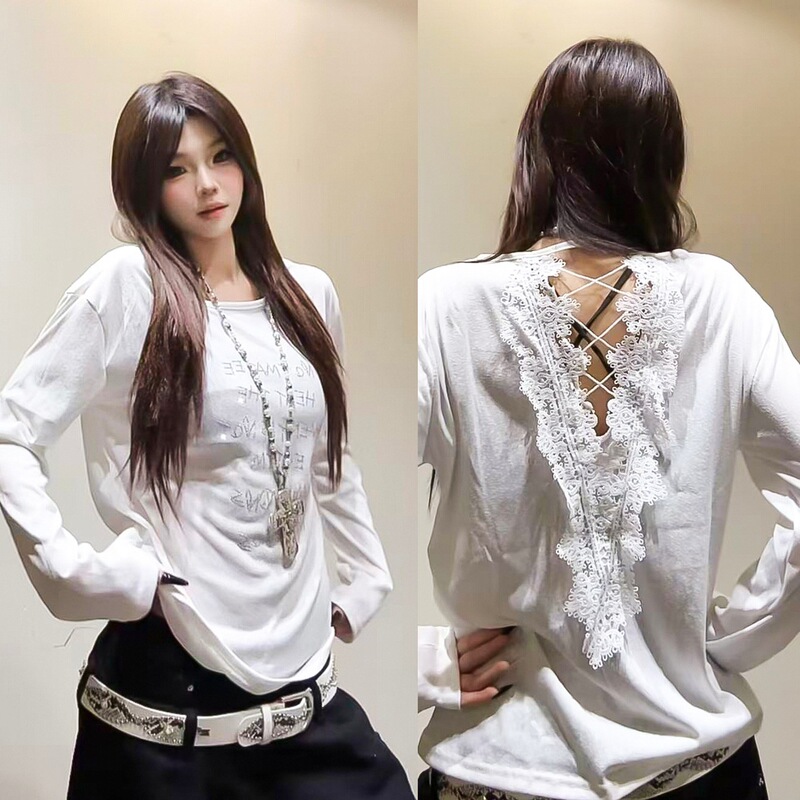 European and American style, chic and relaxed long-sleeved T-shirt with letter and rhinestone embellishments, suitable for spring and autumn, women's summer top, cross-border style, Instagram-worthy, and provides sun protection European and American style, chic and relaxed long-sleeved T-shirt with letter and rhinestone embellishments, suitable for spring and autumn, women's summer top, cross-border style, Instagram-worthy, and provides sun protection