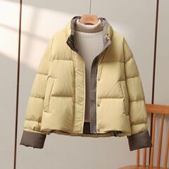 撞色立领短款棉服2025冬季新韩版宽松加厚小个子外套ins爆款棉衣