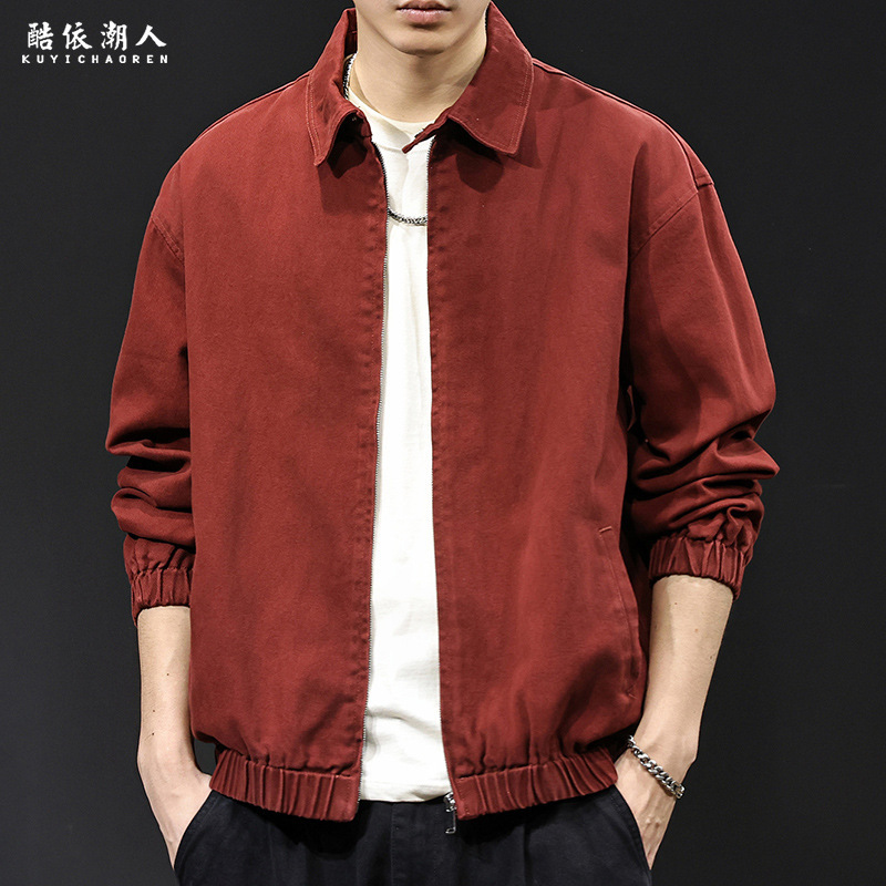 Casual Jacket Men's Red Lapel Workwear Jacket Spring 2026 New American Fashion Brand Plus Size Spring and Autumn Clothing Casual Jacket Men's Red Lapel Workwear Jacket Spring 2026 New American Fashion Brand Plus Size Spring and Autumn Clothing