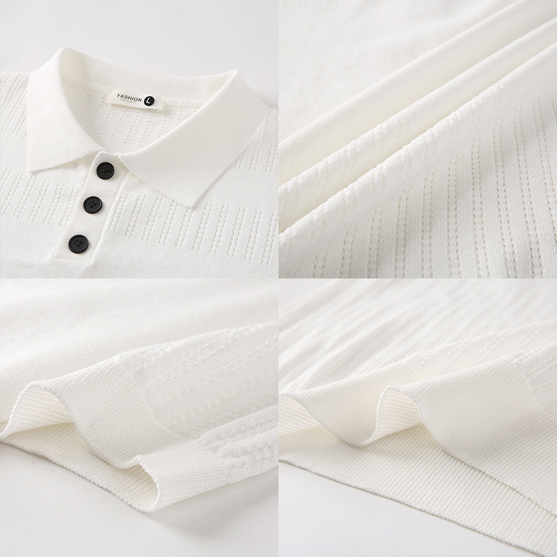 Camiseta de polo de manga corta camiseta de hombre texturas de solapa de negocios fábrica de hielo de verano al por mayor polo de lujo ligero de alto nivel