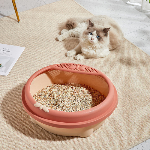 Semi-closed cat litter box extra large cat toilet with foot pedal sand leakage cat poop pan large space anti-splashing with shovel included