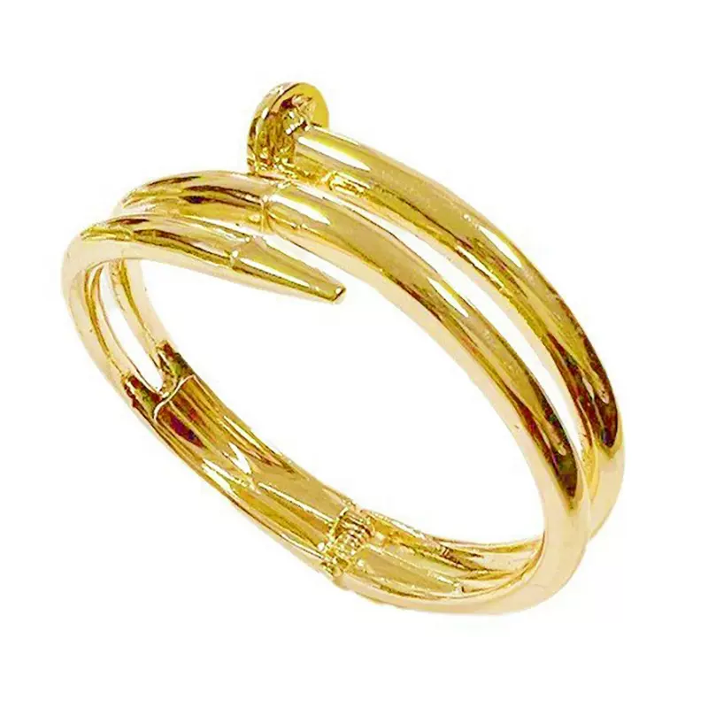 新款电镀18K钉子头手镯女欧美夸张弹簧开口卡家钉子手镯 现货批发