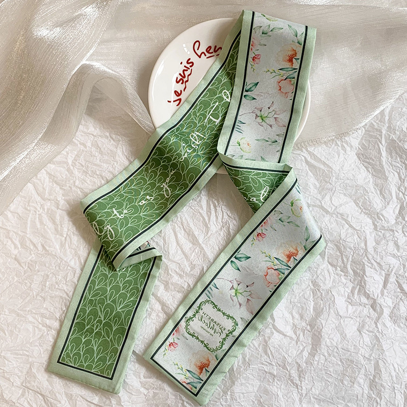 Pañuelo de seda largo, atmósfera coreana, nueva serie fresca, temperamento, pañuelo en la cabeza de alta gama, cinta para el cabello, bolsa para el cabello, cinta