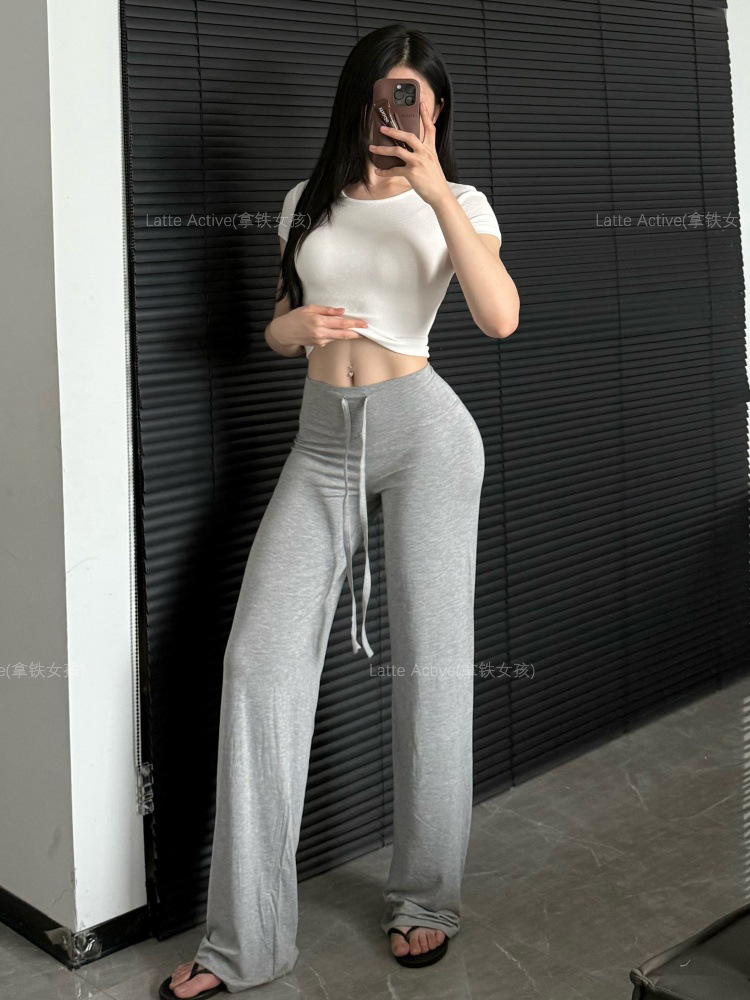Latte girl primavera y verano pantalones de fitness pantalones casuales pantalones anchos de cintura alta que son telas modales deportivas de todo fósforo para mujeres delgadas