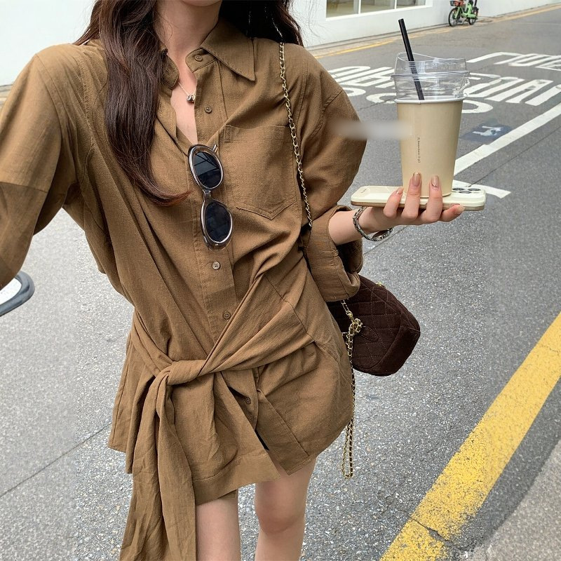 新款2025时尚百搭女法式气质单排扣交叉绑带设计感衬衫女秋季新款|undefined