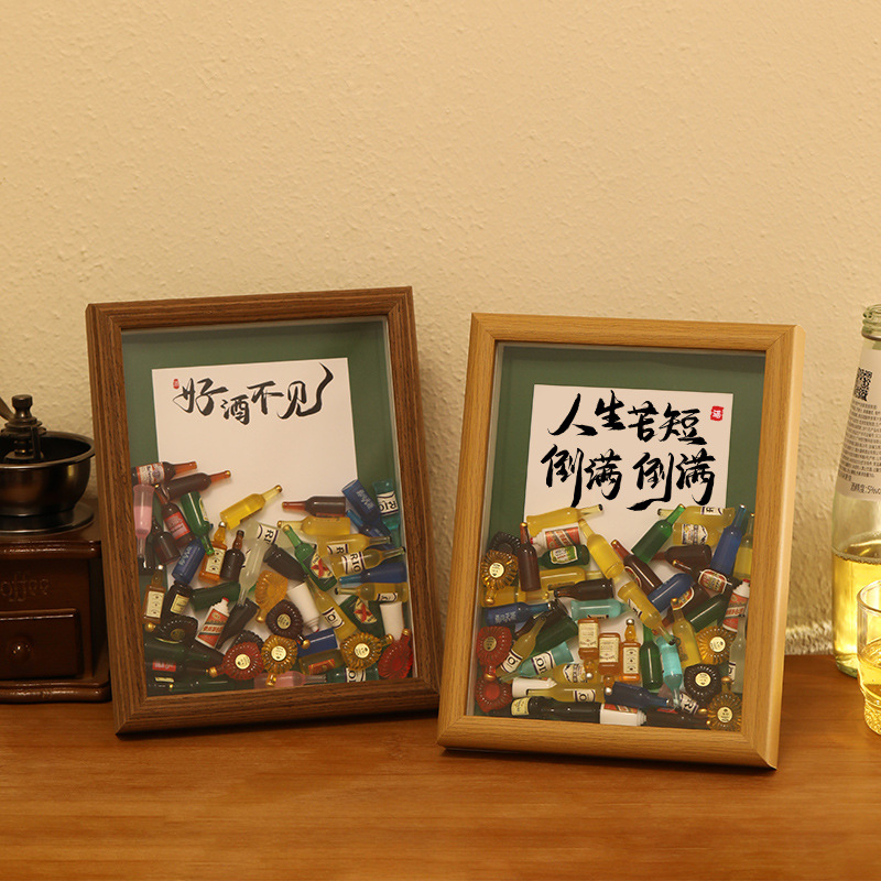 Creative Home Accessories diy Wine Cabinet Decorations Ornaments Stereo Photo Frame Wine Bottle Stereo Bar Desktop Gift