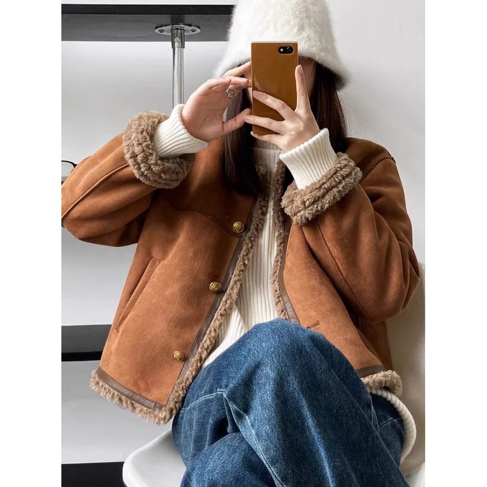 (2개) MAILLARD 스타일 LAMB 2023 COAT 새로운 겨울 한국 스타일 쇼트 탑 작은 모피 두껍게