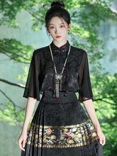 马面裙搭配的上衣夏新中式改良汉服衬衫国风汉元素衬衣女黑色套装