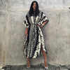 新款欧美蛇纹定位长袍防晒沙滩外套罩衫海边度假长裙连衣裙女|ms