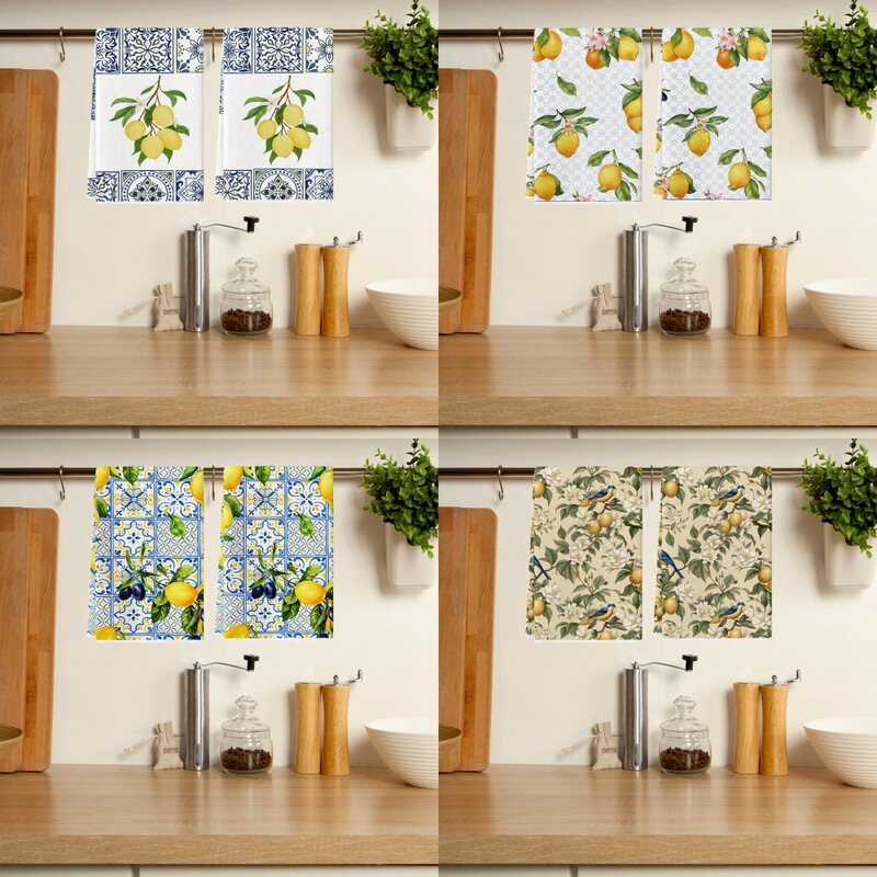 Blue Lemon Kitchen Towel Watercolor Sunflower Blue and White Porcelain Bowl Dish Towel Home Bathroom Decor Hand Towel