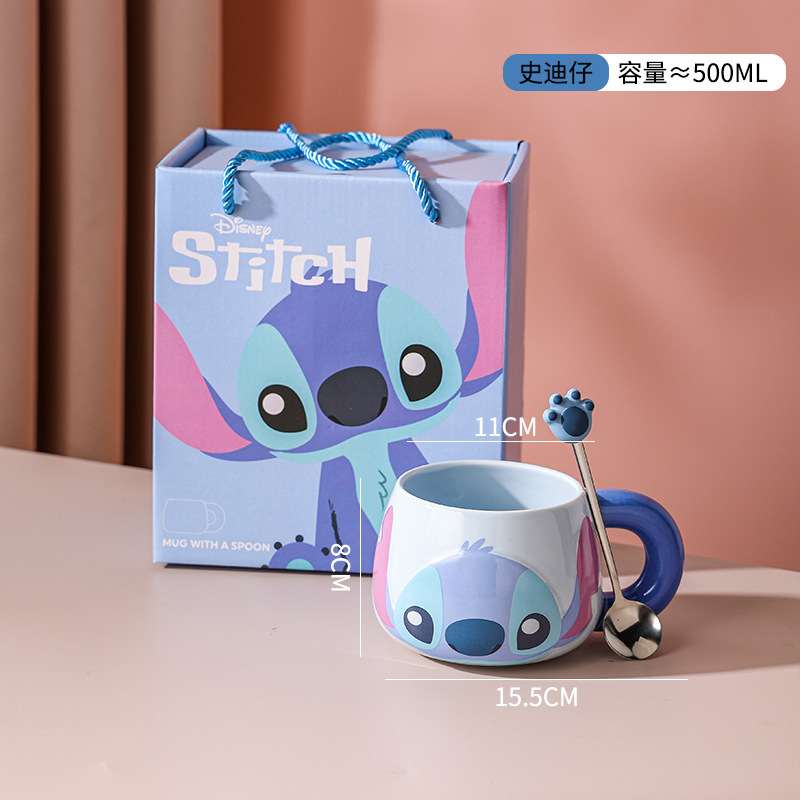 Disney Cute Fun Dizi Ceramic Big Belly Cup Caja de regalo con cuchara Taza de café Regalo de negocios Regalo de mano Envío gratis