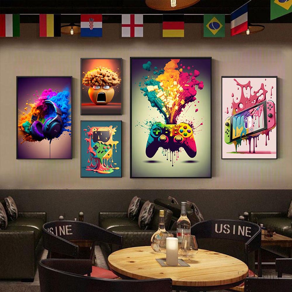 AliExpress Juegos de venta calientes transfronterizos sin marco cartel lienzo acuarela pintura de arte colgar pintura decoración de sala de estar