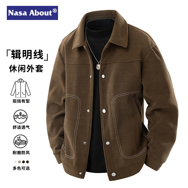 NASA Maillard Coat Trendy Men's Spring and Autumn Casual High Street All-Match Retro Lapel Trendy Top Line Jacket NASA Maillard Coat Trendy Men's Spring and Autumn Casual High Street All-Match Retro Lapel Trendy Top Line Jacket