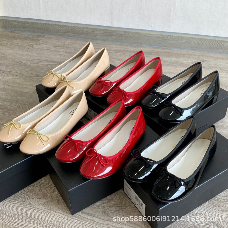 Repetto French Fashion Genuine Leather Bottom Mary Jane Princess Shoes 2024 Spring New Round Toe Bow