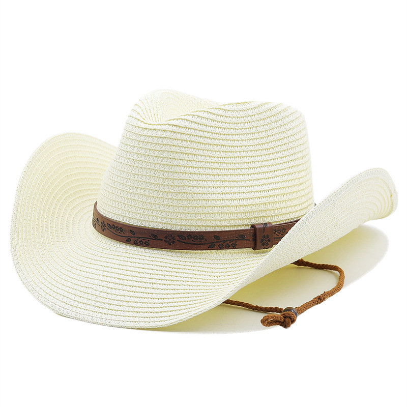 Unisex Cowboy Style Solid Color Wide Eaves Straw Hat display picture 2