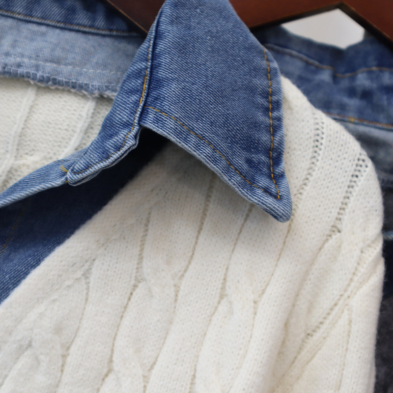 Vêtements pour femmes Cardigan tricoté en denim épissé en deux pièces automne et hiver nouvelle veste pull tempérament design chic_voghion.com