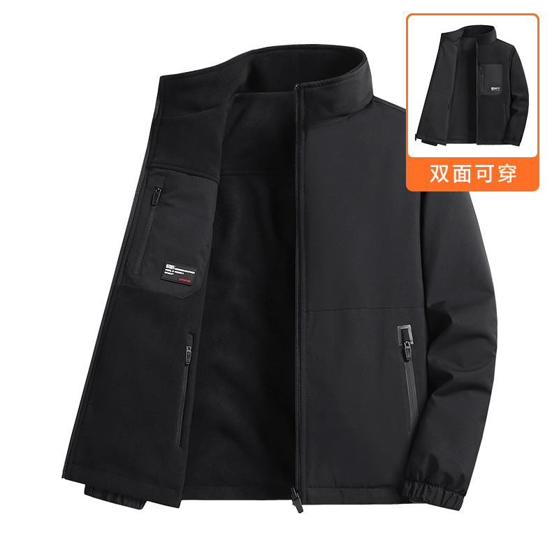 Plus-Size Softshell New Outdoor Trendy Reversible Thickened Fleece Jacket Versatile Trendy Brand Casual Jacket Fleece