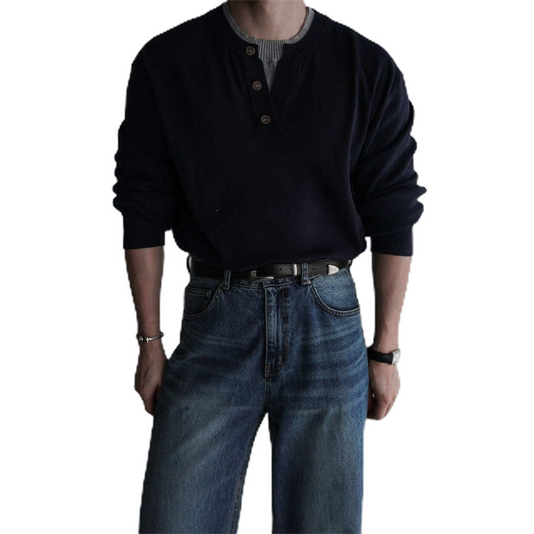 Explosiones transfronterizas de tamaño grande europeo falso dos piezas de camisetas de punto de cuello en V suéter hombre viejo viento de negocios otoño invierno fábrica al por mayor