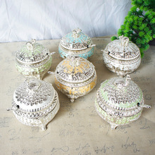 创意彩绘大象孔雀欧式郁金香糖盅金属工艺品礼物礼品厨房餐厅使用