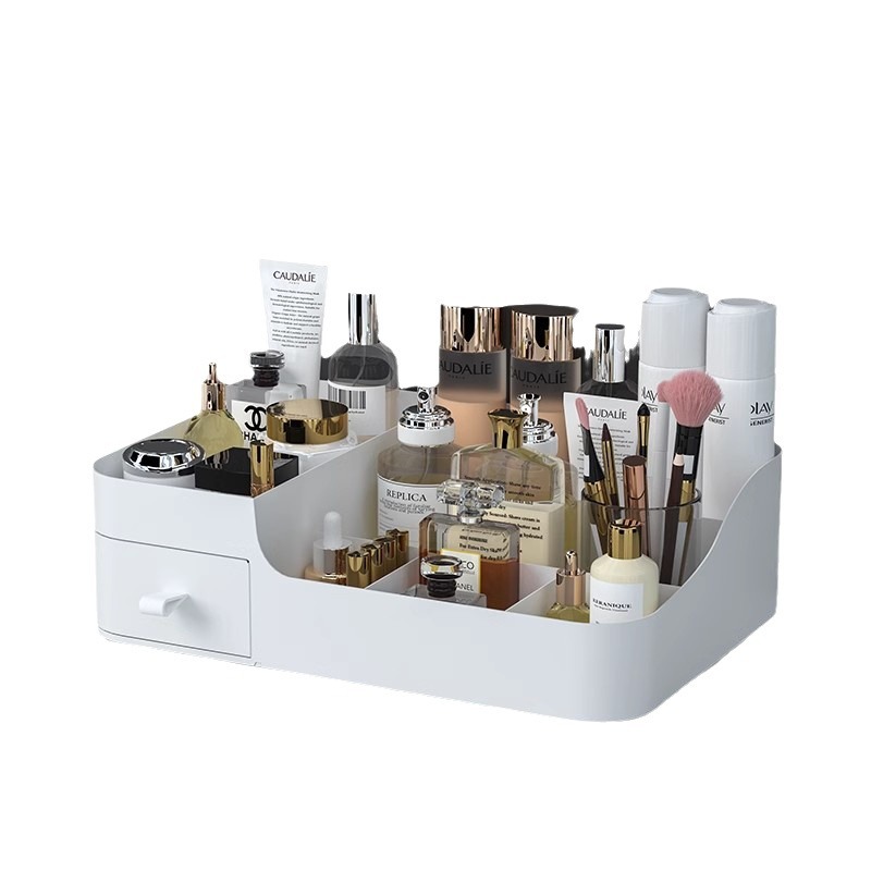 Caja de almacenamiento de cosméticos mesa de tocador estante de productos de cuidado de la piel caja de acabado de lápiz labial caja tipo cajón en la mesa