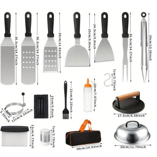 X1F Stainless Steel Teppanyaki Tool Set Bbq Barbecue Tools Outdoor Combination Barbecue Camping Style Supplies Cross-Border
