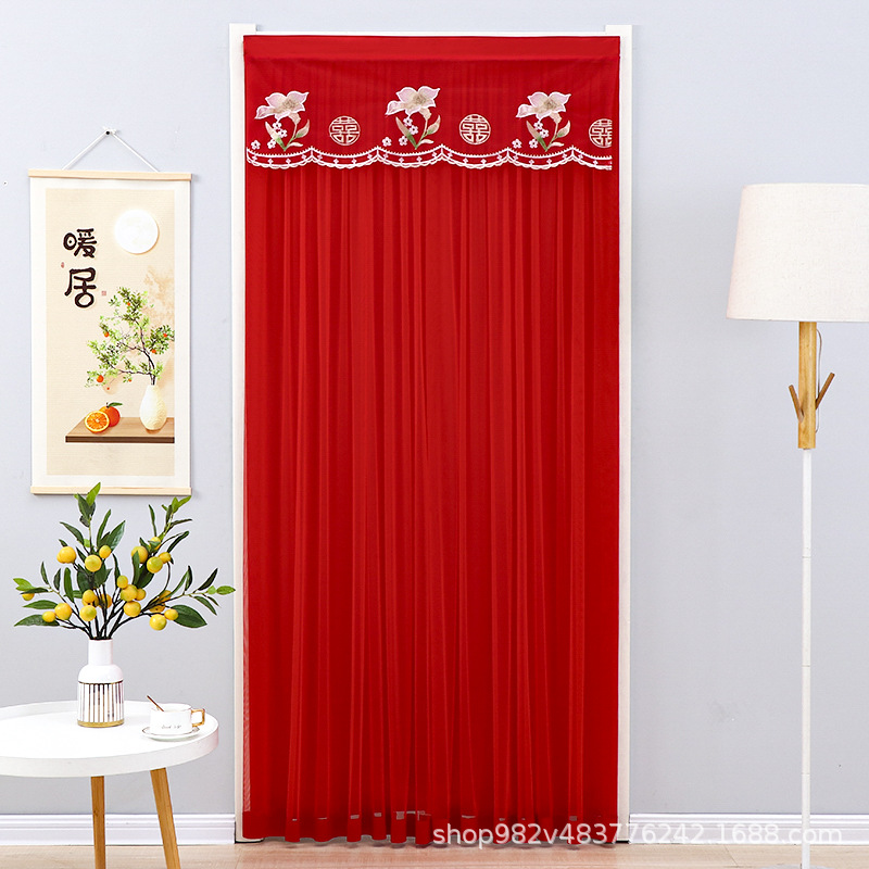 Wedding Door Curtain Double-Layer Curtain Wedding Room Partition Gauze Curtain Anti-Mosquito Red Velcro Punch-Free Door Curtain Manufacturer Delivery