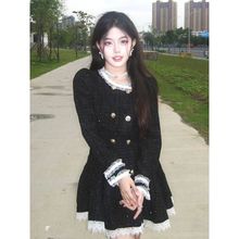 秋冬季新款韩版时尚修身显瘦气质蕾丝花边立领名媛感连衣裙女