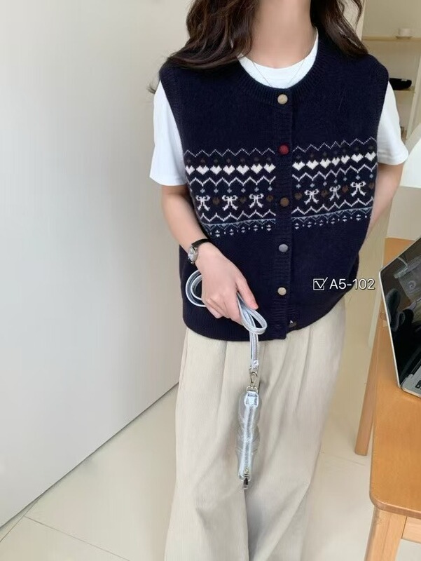 2025年春季新款复古提花针织马甲女装外搭叠穿无袖坎肩背心马夹上|undefined