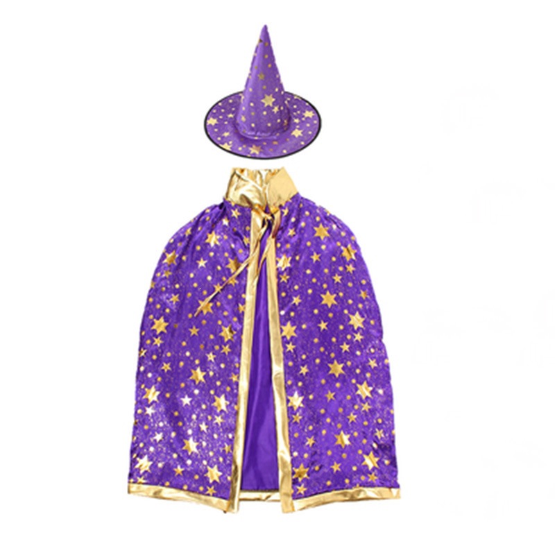 Capa de Halloween Cosplay accesorios para niños espectáculo vestido Sombreros de tela de seda Capa Set de cinco estrellas