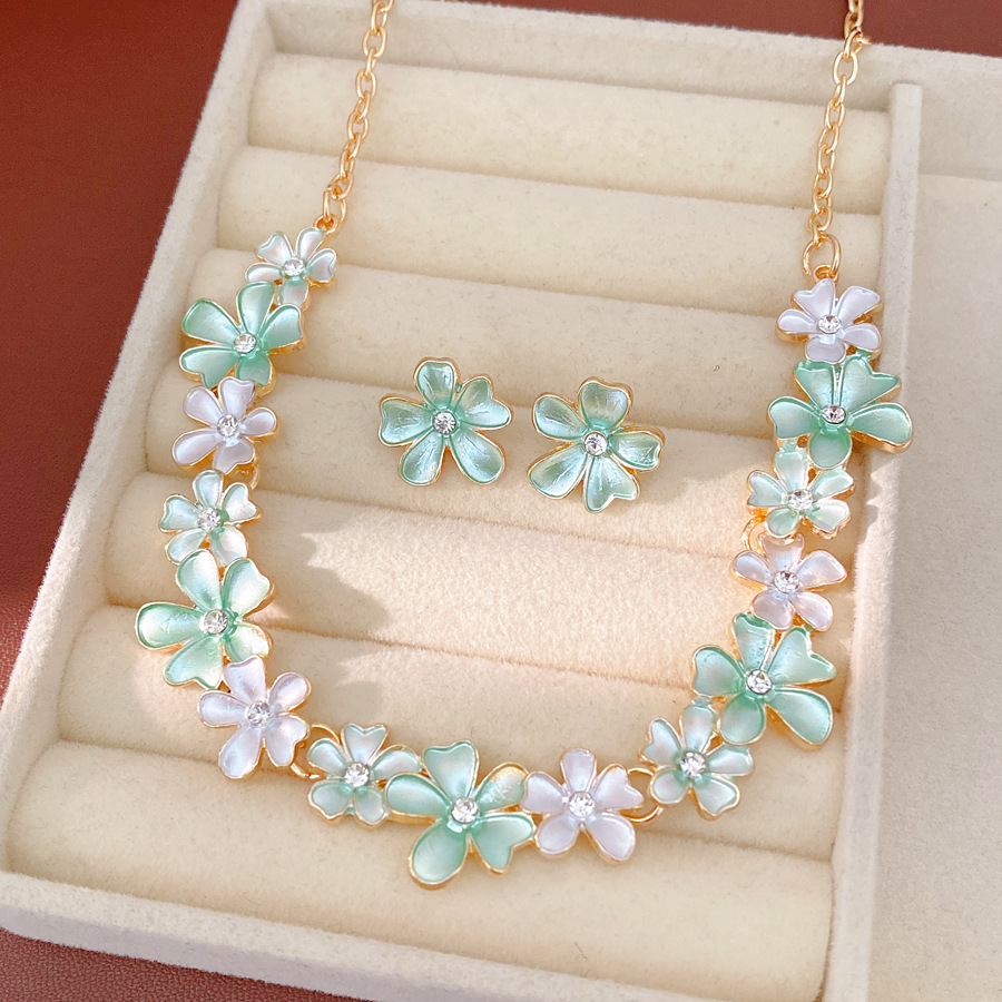 Collar de pendientes de flores de zircón pintado con pulverización ligero lujo nicho accesorios de vacaciones cerradura pequeña fresca y dulce conjunto de joyas image 9